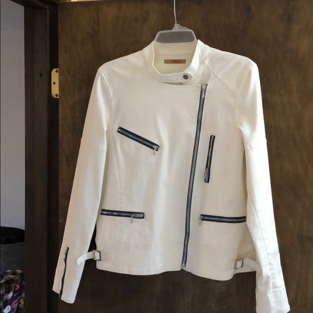 White with grey zippers moto jacket